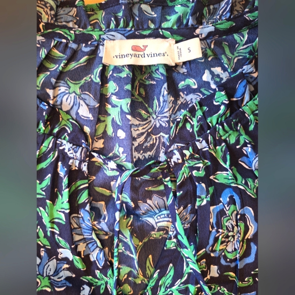 Vineyard Vines Floral Ruffle Sleeve Top - Black, Blue, Green - Picture 5 of 10